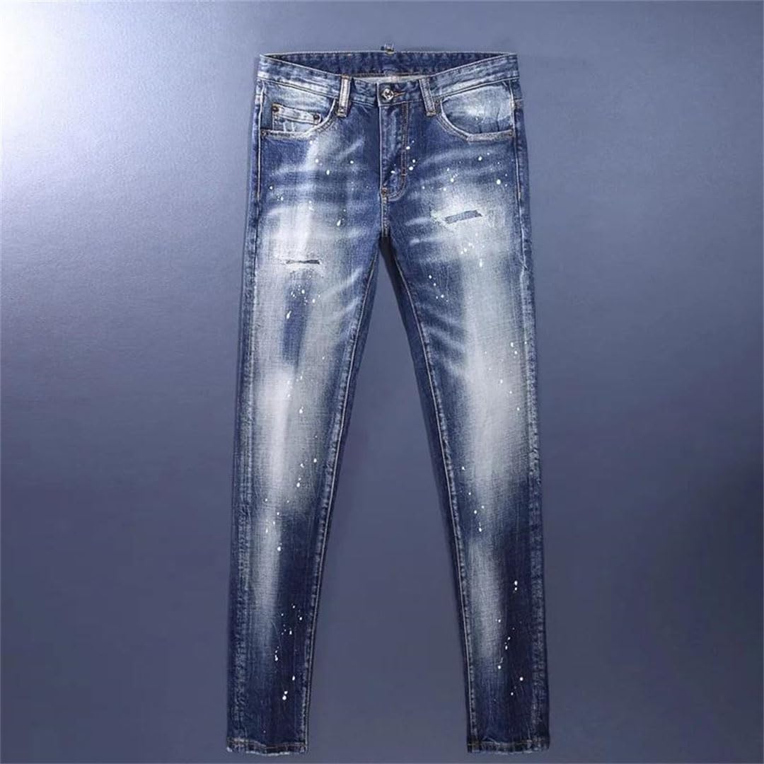 Men's Wrinkled Washed Slim Fit Jeans Elastic Casual Pants