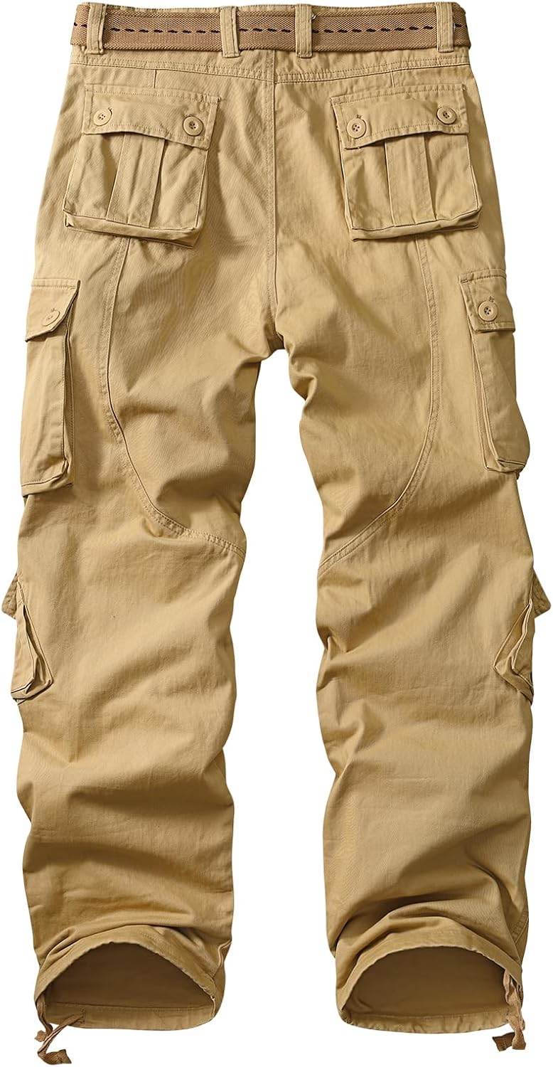 Mid Low Rise Cargo Pants for Men Youth Comfy Cotton Casual Streetwear Military Combat Work Trousers No Belt