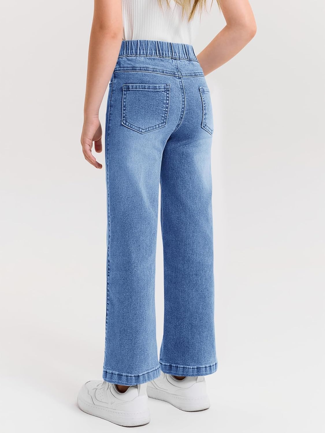 Girls Wide Leg Jeans Kids Elastic Waist Pull On Stretchy Baggy Pants with Pockets -14 Years