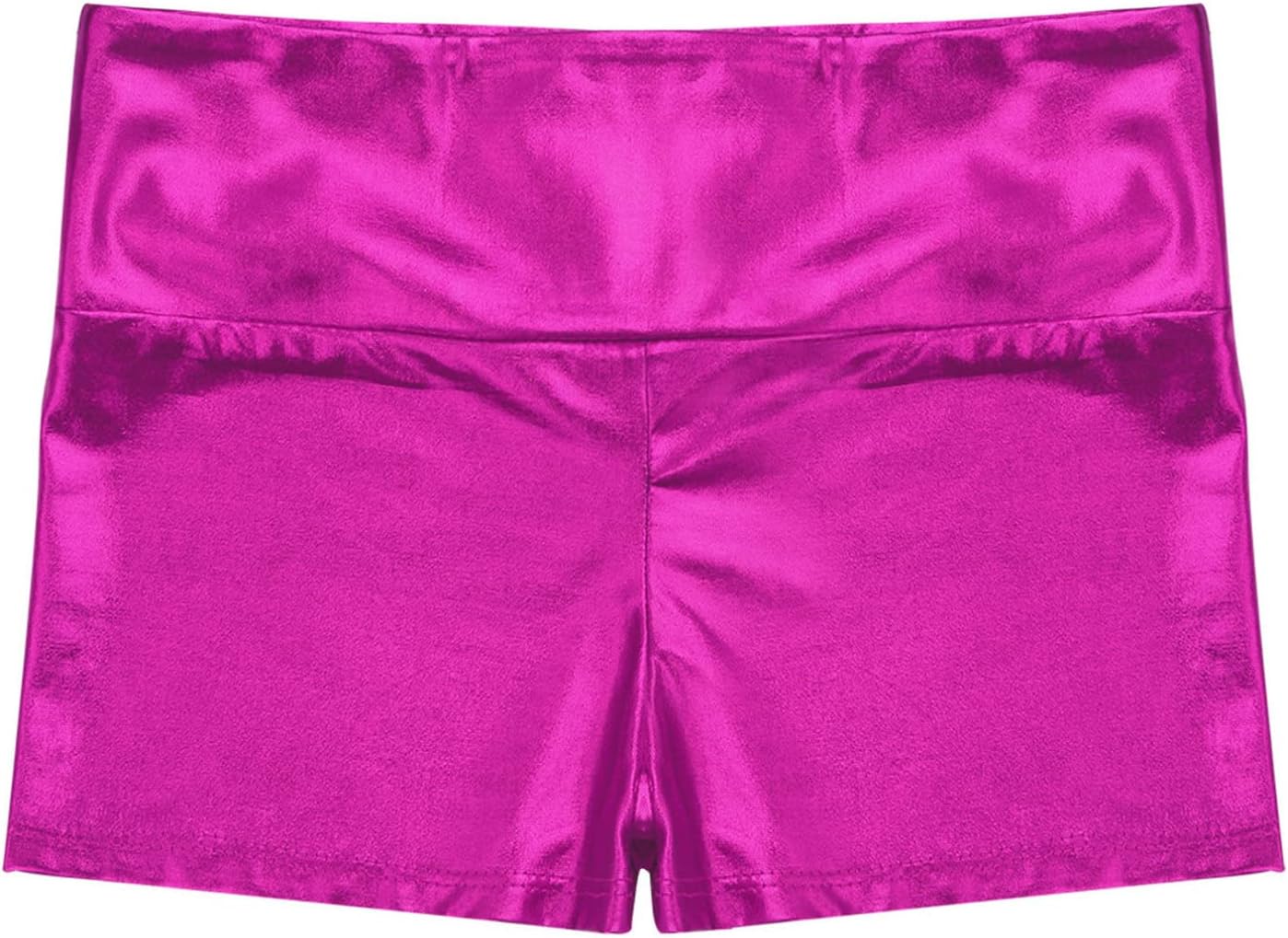 Girls Youth High Waist Stretchy Gymnastics Basics Shiny Metallic Dance Booty Shorts