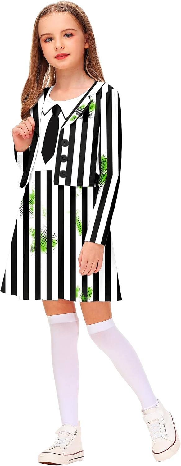 Halloween and Stripe Costume Dress Cosplay Printed Outfits One Piece Dress