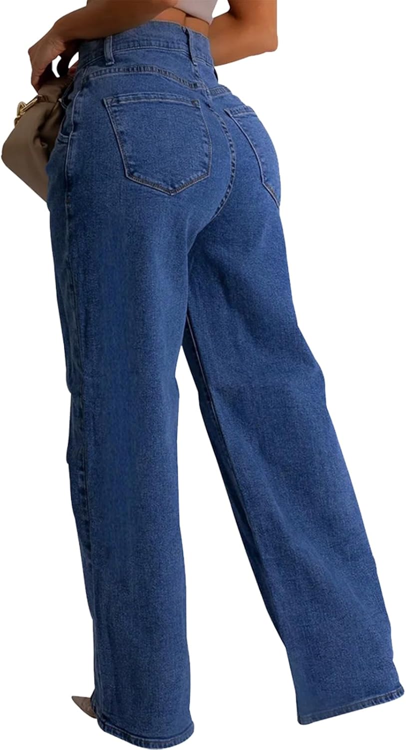 Women's Wide Leg Jeans Casual Stretch High Rise Baggy Loose Pants