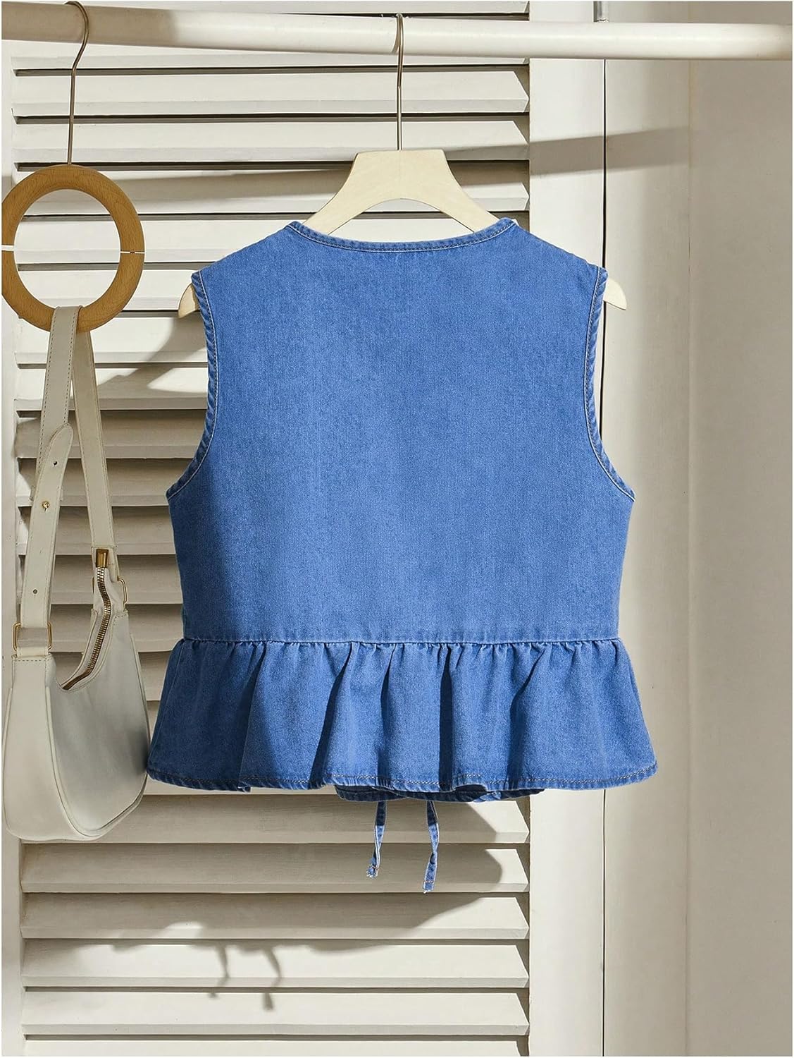 Women's Y2k Tie Front Vest V Neck Ruffle Hem Sleeveless Peplum Jean Top Shirt
