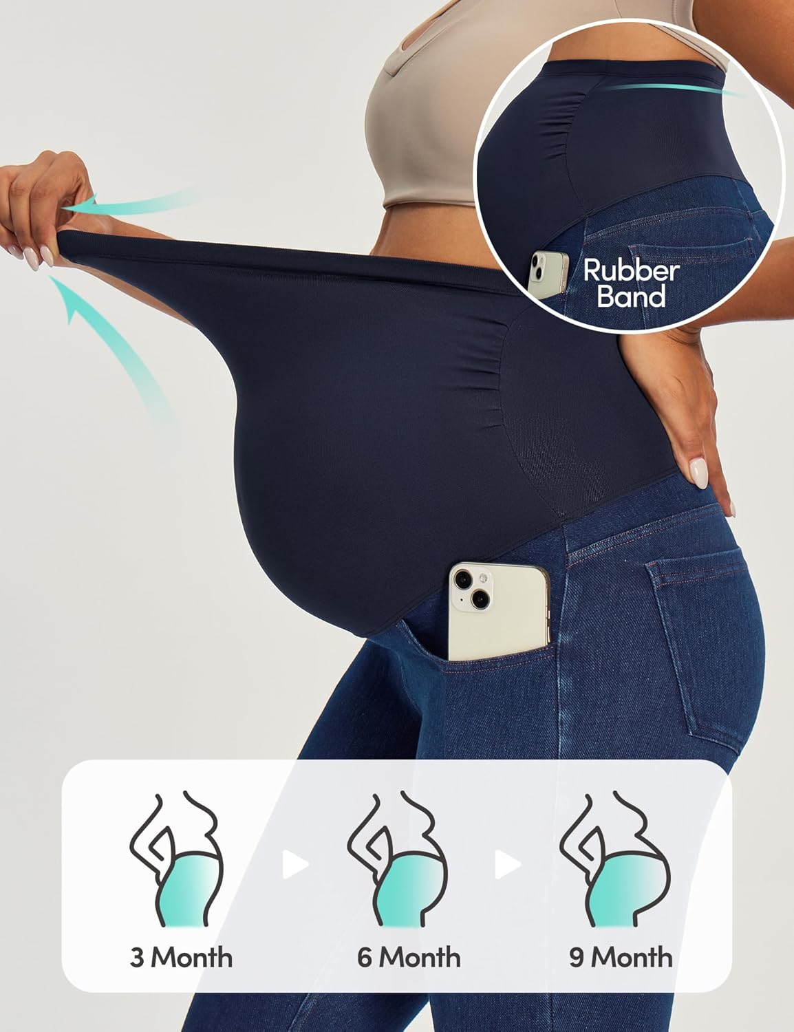 Stretchy Maternity Jeans Over Belly Skinny High Waisted Maternity Pants for Work with Pockets Comfy Maternity Clothes