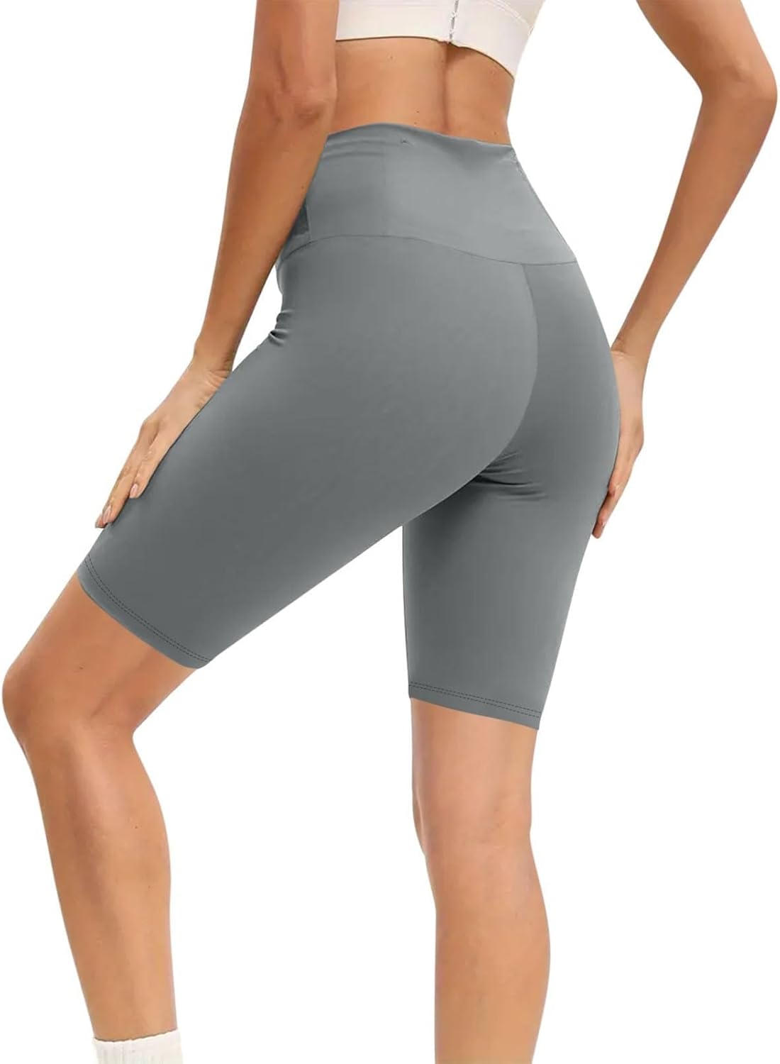 Women Biker Shorts Ribbed Workout Gym Yoga Running Shorts High Waisted Inseam