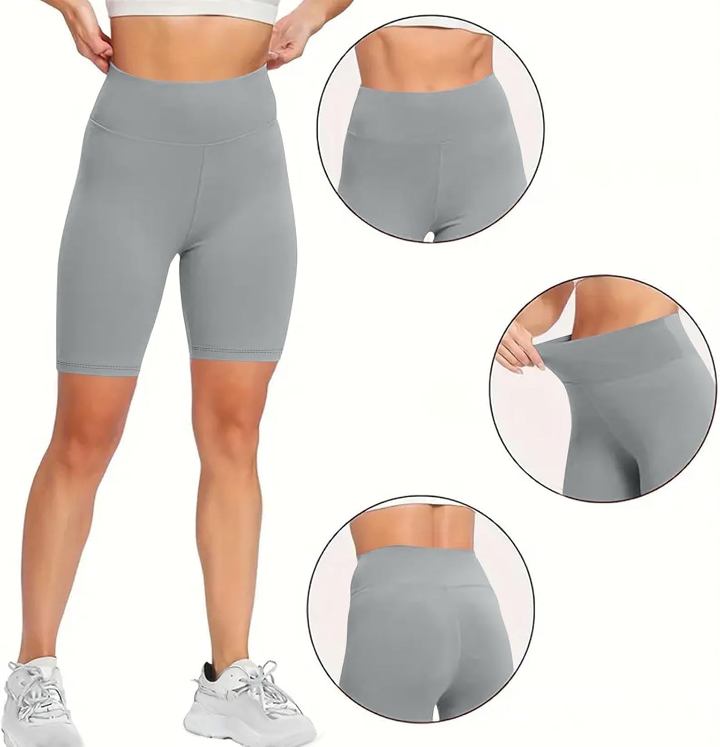 Women Biker Shorts Ribbed Workout Gym Yoga Running Shorts High Waisted Inseam